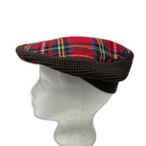 Vintage Autofit Poly Collar Acrylic/Wool Red Tartan Scottish Cap